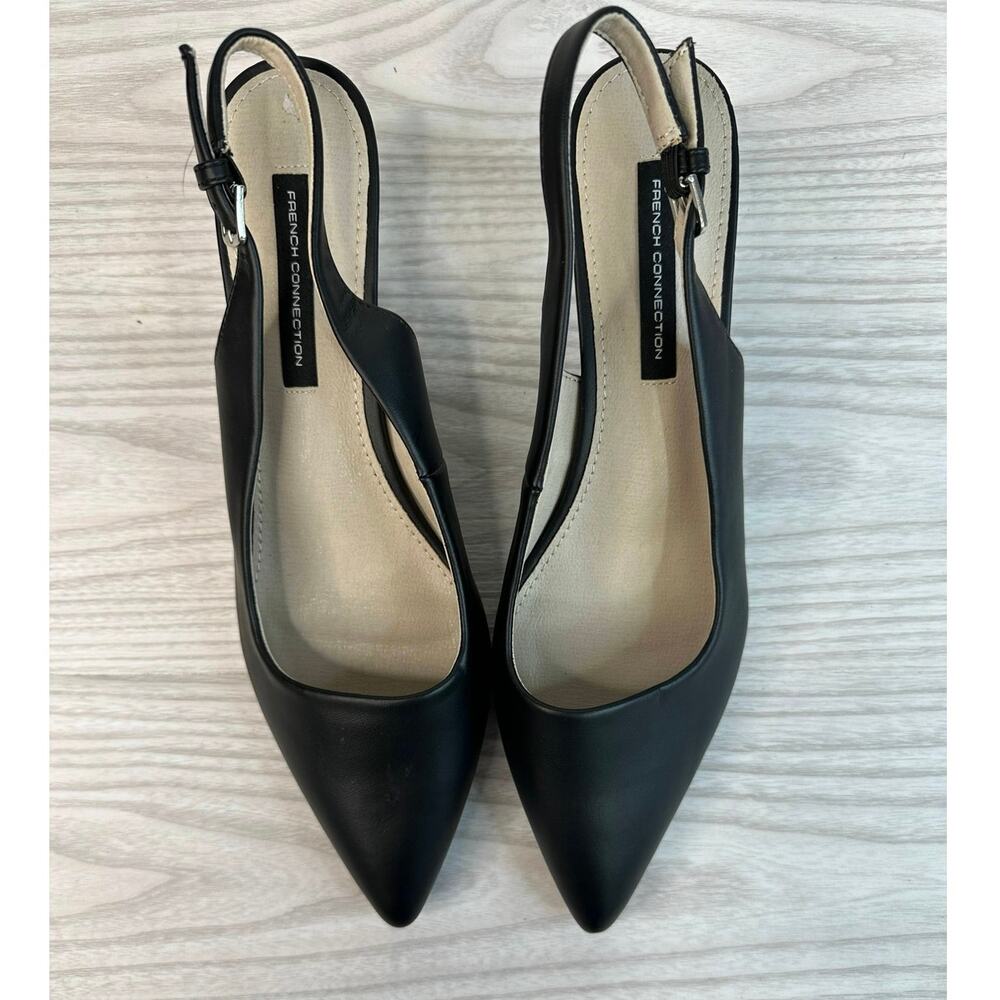French Connection Quinn Slingback Pumps Sz 10 Black Pointed Kitten Heels Classic - Picture 8 of 9